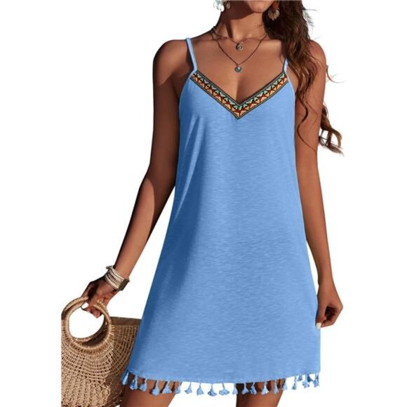Spaghetti Straps Swimsuit Coverup for Women Sleeveless Tassels Bathing - Picture 1 of 6